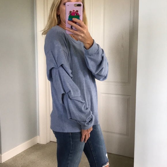 Slouchy Blue Tiered Sleeve Top - Picture 2 of 8